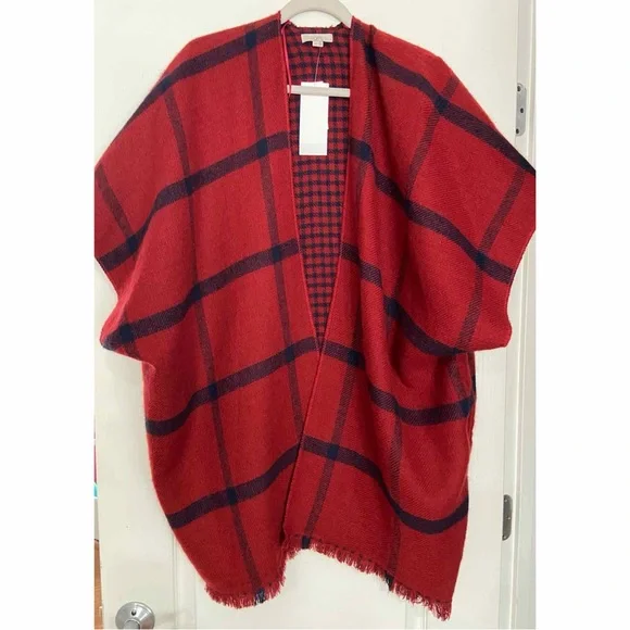 LOFT Reversible Plaid Poncho - Picture 2 of 7